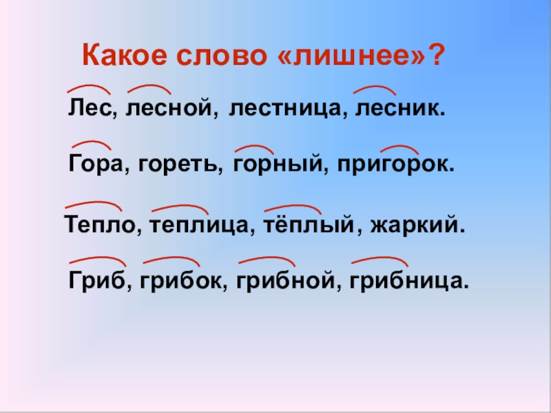 Слову лес подбери и запиши однокоренные слова в порядке схем