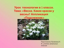 Презентация по технологии на тему Весна. Краски весны. Аппликация Подснежник