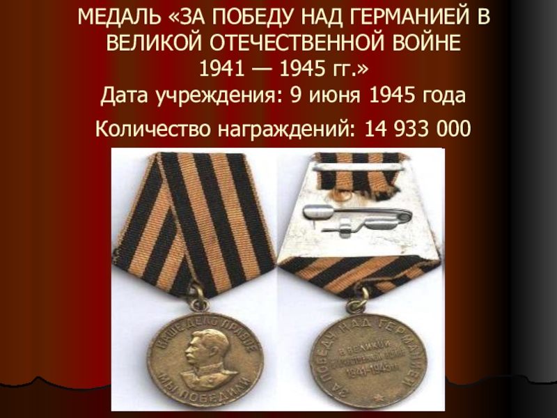 Награды великой отечественной войны 1941 1945 с фото