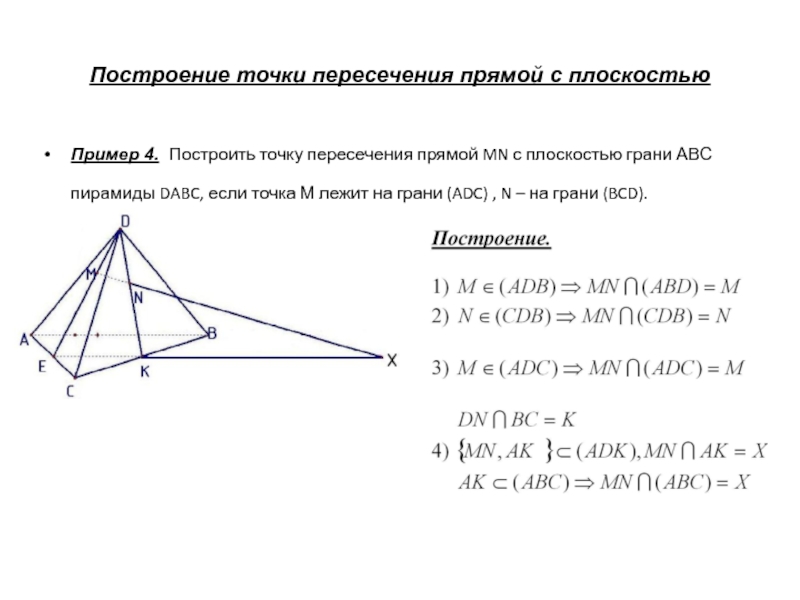 Постройте точку пересечения. Построение точки пересечения прямой и плоскости 10 класс. Точка пересечения прямой и плоскости геометрия 10 класс. Постройте точку пересечения прямой с плоскостью. Построение точки пересечения прямой и плоскости.