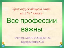 Презентация по окружающему миру. Тема урока: Все профессии важны 2 класс