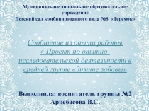 Сообщение из опыта работы  Проект по опытно- исследовательской деятельности в средней группе Зимние забавы