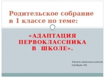 Родительское собрание по теме  Адаптация первоклассника в школе