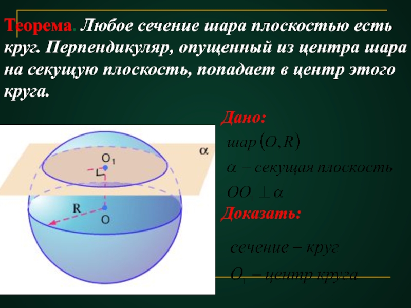 Плоскость пересекает шар. Шар сечение шара плоскостью. Шар. Сфера. Сечение шара плоскостью. Теорема о сечении шара плоскостью. Сечение сферы и шара площадь.