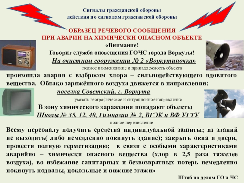 Обработка правил поведения при получении сигнала о чс согласно плану образовательного учреждения