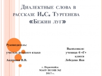 Проект по литературе Диалектные слова в рассказе И.С.Тургенева Бежин луг