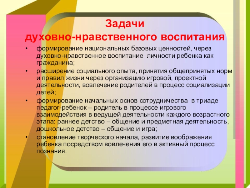 Духовные задания. Задачи духовно-нравственного воспитания.