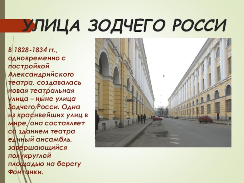 Название благодаря. Улица зодчего Росси в 1828-1834 гг.,. Улицы Санкт-Петербурга для презентации. Улица Росси в Санкт-Петербурге на карте. Зодчего Росси 11.