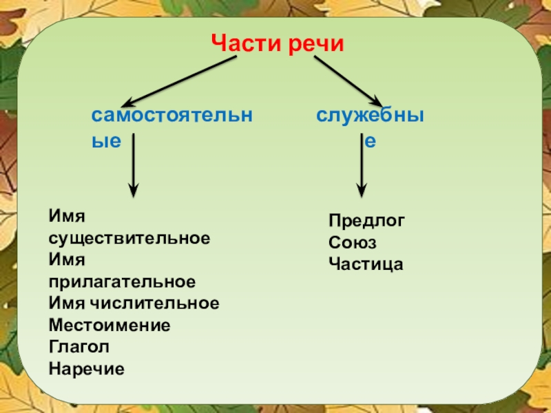 Части речи самостоятельные и служебные 4 класс