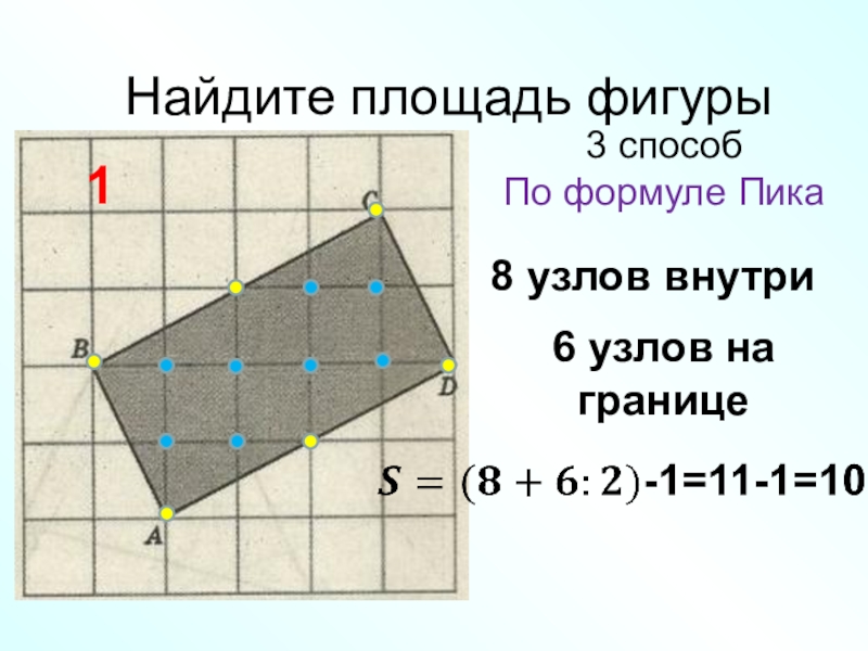 7 найти площадь фигуры. Формула нахождения площади фигуры по клеточкам. Формула нахождения площади фигуры по клеткам. Площадь фигуры по узлам. Площадь фигуры по клеточкам формула.