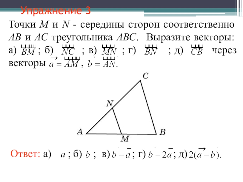 Б точка m. Середины сторон треугольника. Точка м середина стороны АС треугольника АВС. Точки m и n середины сторон ab AC треугольникаabcвыразите векторы. Выразить вектор через треугольник.