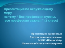 Презентация по окружающему миру на тему  Все профессии нужны, все профессии важны!  (2 класс)