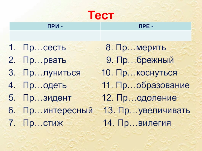 План конспект урока правописание приставок пре и при