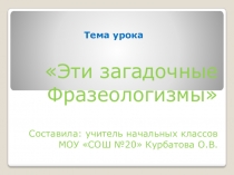 Презентация по русскому языку на тему:Фразеологизмы