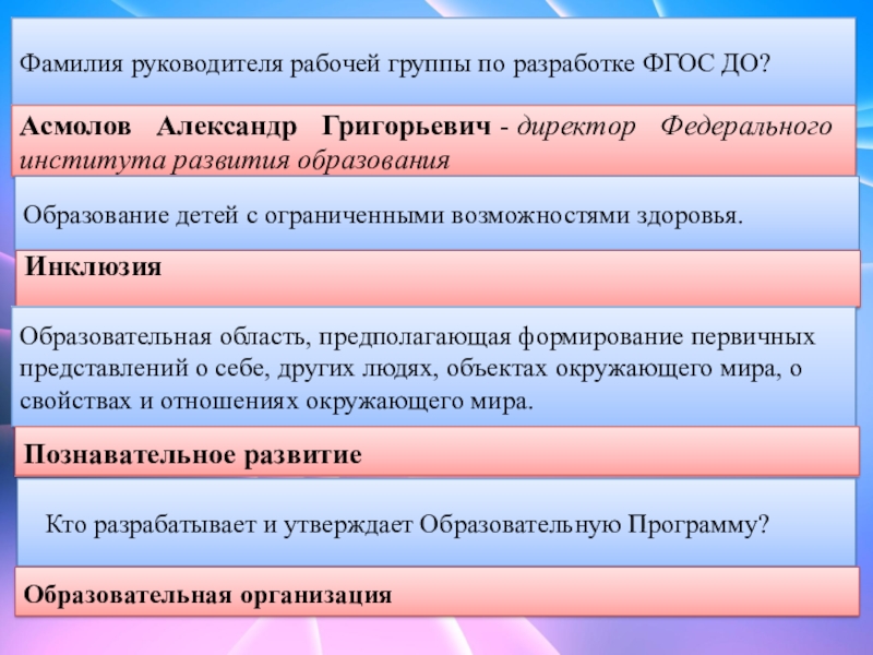 Руководитель рабочей группы по подготовке проекта фгос