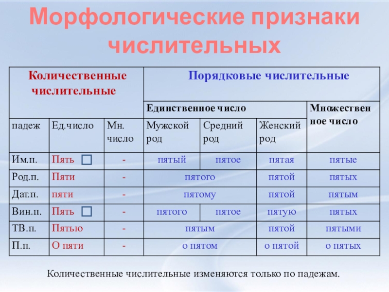 Постоянные морфологические признаки числительного