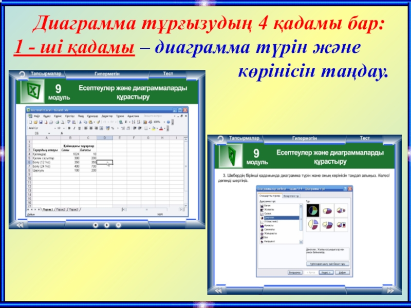 Диаграмма тұрғызудың 4 қадамы бар: 1 - ші қадамы – диаграмма түрін және