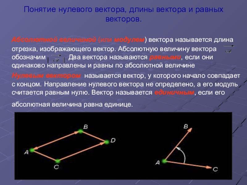 Равны по абсолютной величине. Понятие нулевого вектора. Понятие длины вектора. Понятие вектора в геометрии. Понятие вектора. Нулевой вектор..