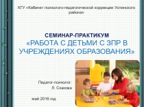 Презентация к семинару практикуму работа с детьми с ЗПР в учреждениях образования