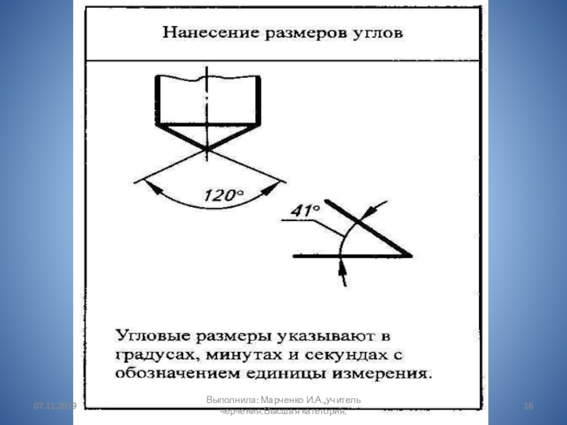 На чертеже угловые размеры указываются в