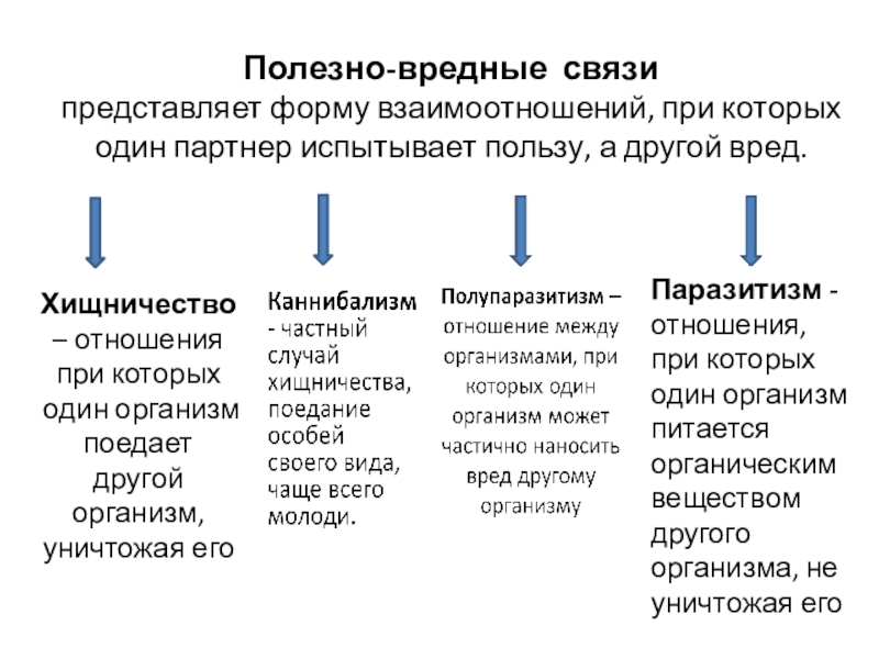 Полезно-вредные связи  представляет форму взаимоотношений, при которых один партнер испытывает пользу, а другой вред.