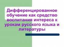 Мастер-класс:  Дифференцированный подход на уроках русского языка и литературы