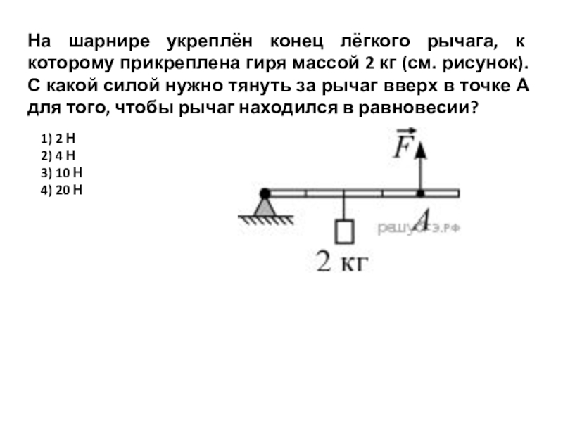 На рисунке показан рычаг к которому в точке а