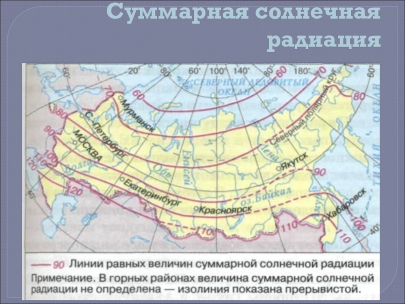 Суммарная радиация зависит. Карта суммарной солнечной радиации России. Суммарная Солнечная радиация в Якутске география 8 класс. Суммарная Солнечная радиация. Суммарная Солнечная радиация России.