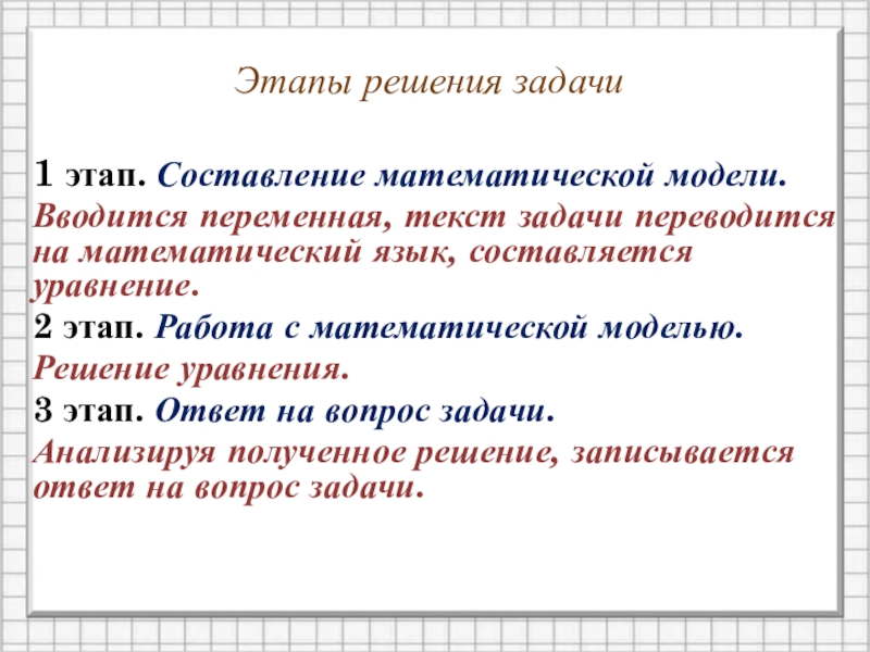 Перем слова. Этапы решения текстовых задач. Этапы решения текстовой задачи. Этапы решения уравнений. Составление математической модели в решении текстовых задач.