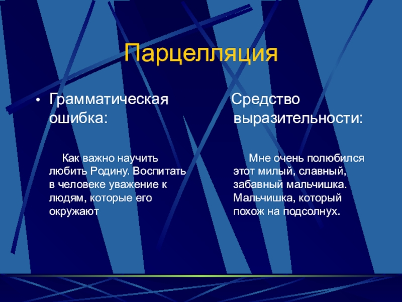 ПарцелляцияГрамматическая ошибка:      Как важно научить любить Родину. Воспитать в человеке уважение к