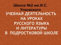 Учебная деятельность на уроках русского языка и литературы в подростковой школе
