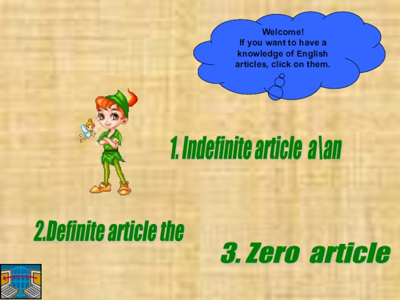Welcome!If you want to have a knowledge of English articles, click on them.1. Indefinite article a\an 3.