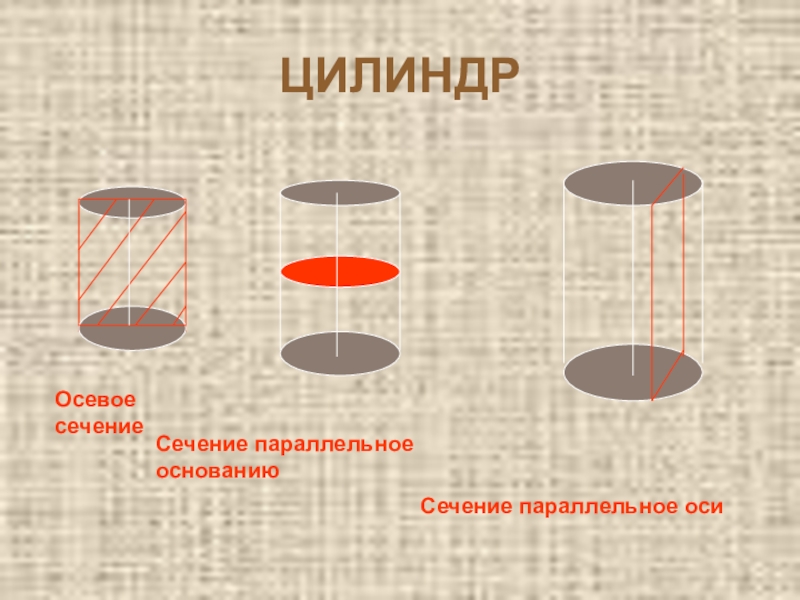 Осевой цилиндр. Сечение параллельное основанию цилиндра. Сечения цилиндра: осевое и параллельное основанию.. Сечение цилиндра плоскостью параллельной основанию. Сечение параллельно основанию цилиндра.