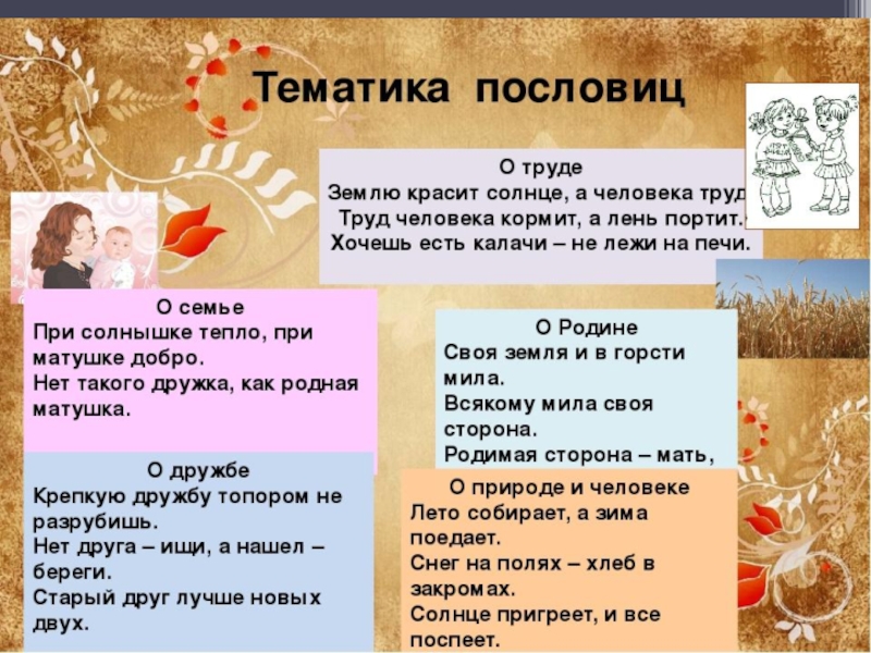 Каковы темы пословиц