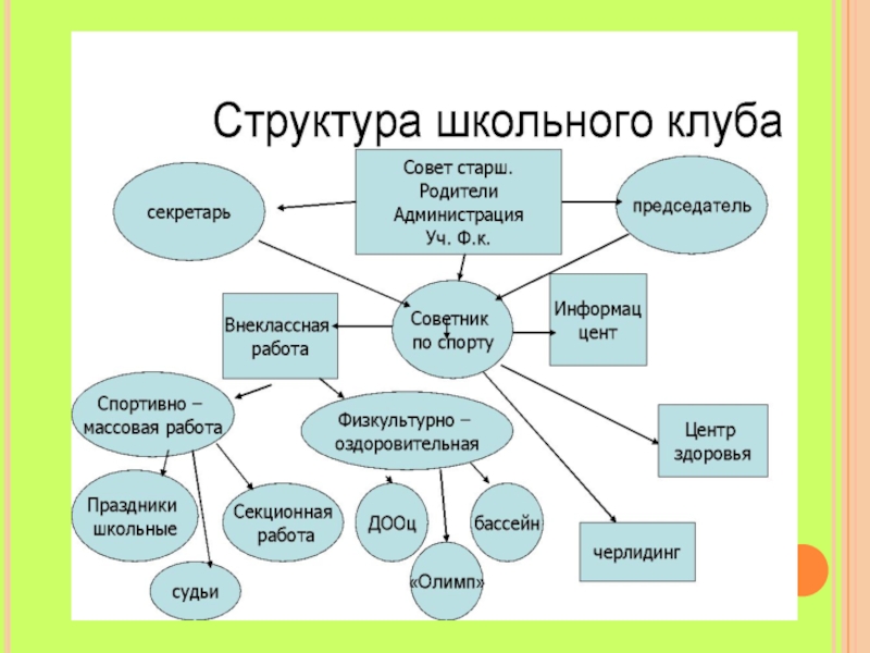 Какие бывают школы. Структура школьного клуба. Состав школьного спортивного клуба. Структура школьного спортивного клуба схема. Структурная схема школьного спортивного клуба.