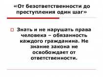 Презентация : От безответственности до преступления один шаг