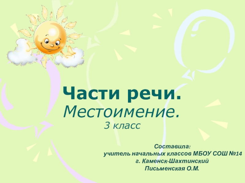 Презентация по русскому языку Местоимение Школа России