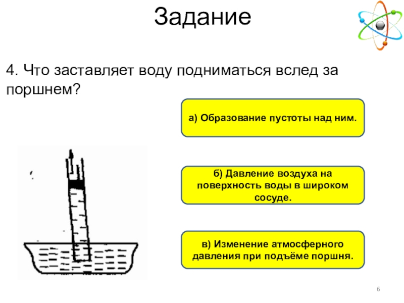 Почему вода поднимается вслед за поршнем рисунок 4