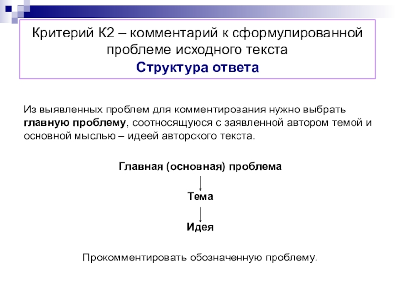 Комментарий к сформулированной проблеме исходного текста