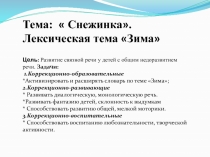 Презентация к логопедическому занятию Тема:  Снежинка. Лексическая тема Зима