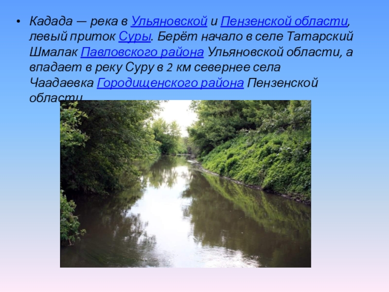 Притоки реки сура. Речка Кадада Пензенская область. Притоки реки Суры. Кадада река Пенза. Притоки реки Суры Пензенской области.