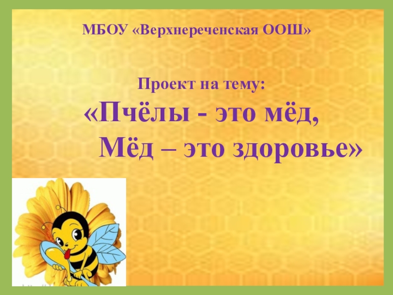 Презентация Проект по биологии на тему Пчёлы - это мёд. Мёд - это здоровье
