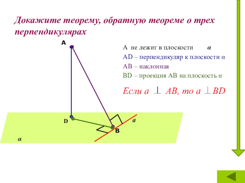 Теорема перпендикуляр к прямой дано доказать. Обратная теорема о 3 перпендикулярах. Теорема о 3 х перпендикулярах Обратная. Теорема Обратная теореме о трех перпендикулярах. Теорема Обратная теореме о 3 перпендикулярах.