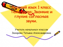 Урок русского языка 1 класс по теме: Звонкие и глухие согласные звуки (презентация)