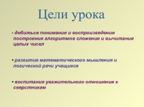 Открытый урок по математике на тему: Сложение и вычитание целых чисел