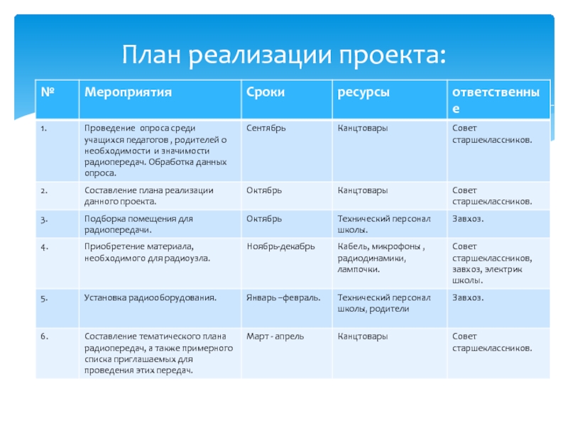 План реализации проекта фестиваля