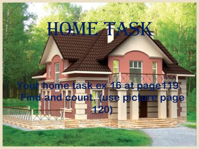 Home taskYour home task ex 16 at page119. Find and count. (use picture page 120)