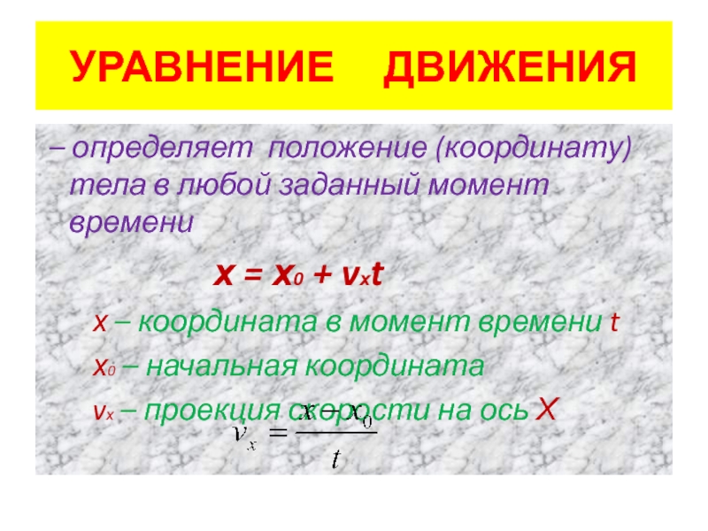 Начальная координата тела. Уравнение движения. Уравнение движения тела. Координата тела в момент времени. Как определить начальную координату.