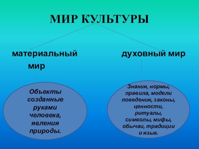 Мир духовной культуры. Духовный и материальный мир. Материальный мир и духовный мир. Элементы материальной культуры. Примеры материальной и духовной культуры.