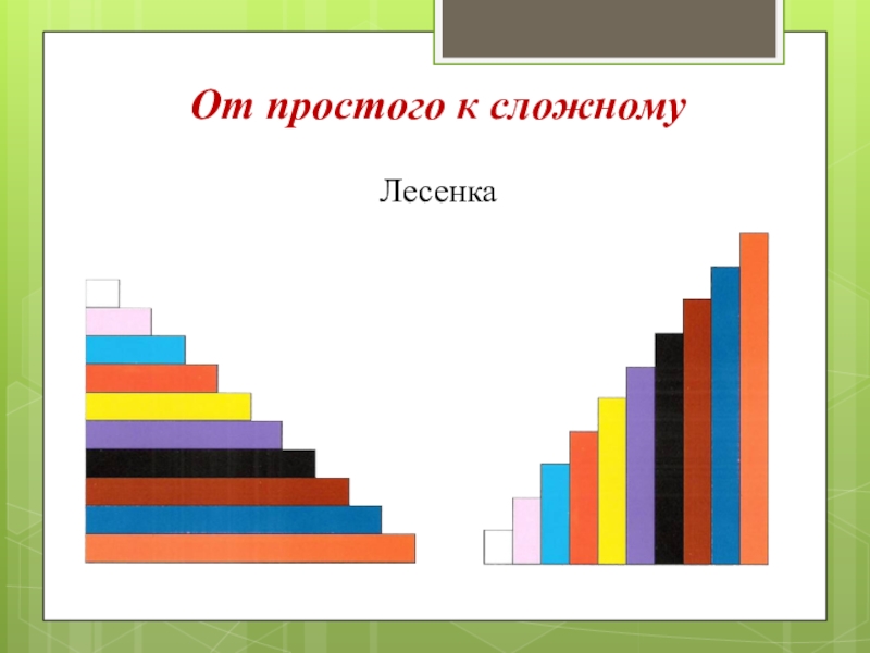 От простого к сложному. Палочки Кюизенера лесенка. Палочки Кюизенера числовая лесенка. Лесенка из палочек Кюизенера. Лестница из палочек Кюизенера.